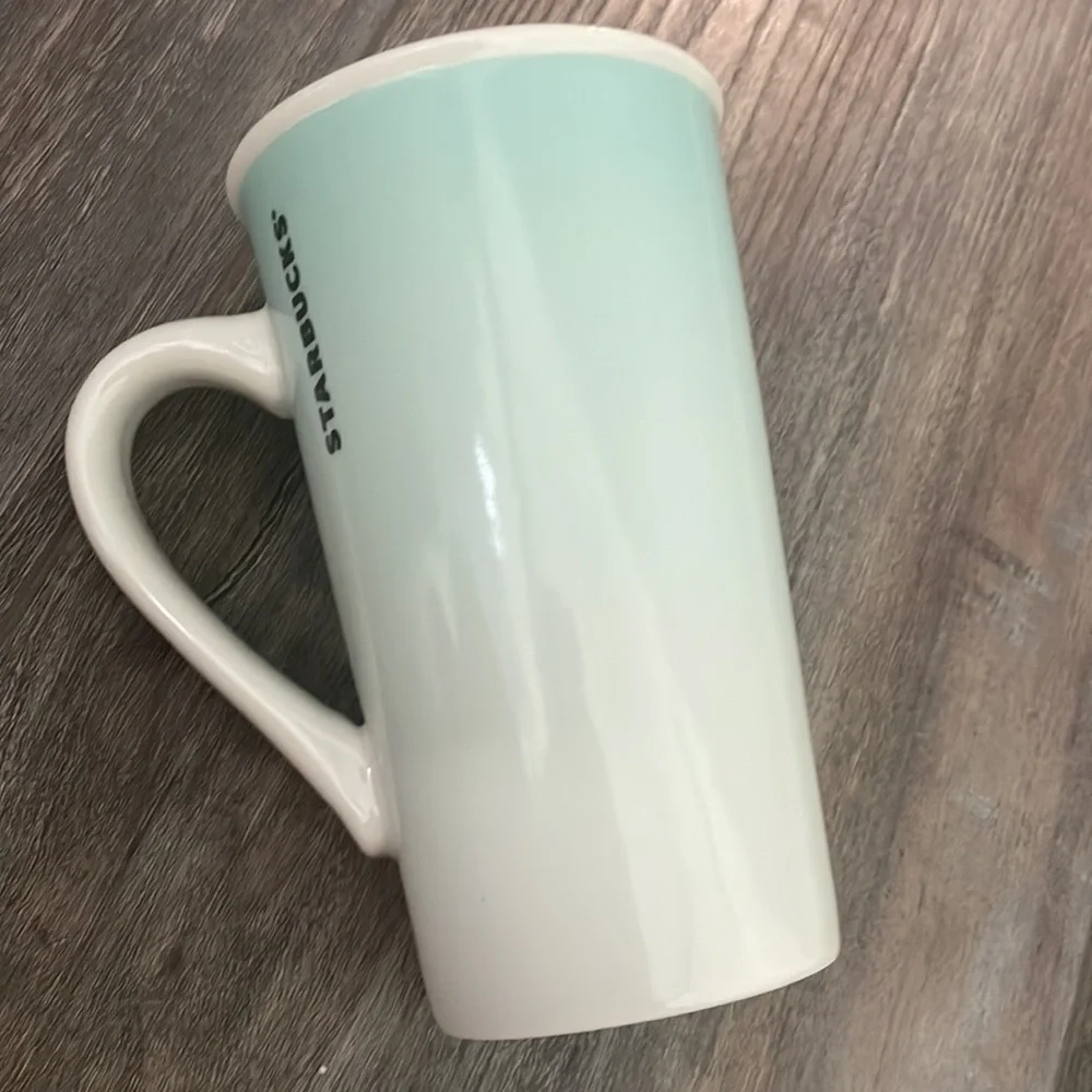 Starbucks Coffee Mug 2019, Tall 16 Oz. Christmas Tree on Light Blue Background.